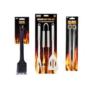 Bbq Accessories - Set di 10 utensili per barbecue in acciaio inox, include pinza, spazzola per la pulizia del barbecue, forchetta, spatola e 6 spiedini per kebab per grigliare all'aperto, campeggio