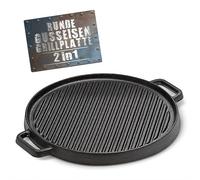 BBQ BOSS Piastra in ghisa [2 in 1] - Piastra rotonda - Piastra per barbecue - Reversibile - per barbecue e forno - Ø 29,5