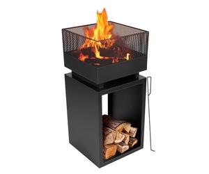 BBQ Collection Cestino per il fuoco, per esterni, per il giardino, in metallo, quadrato, 39 x 39 cm, altezza 85 cm, con schermo da poker e scintilla - nero, taglia unica