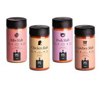 BBQ KING - Multi Pack Pitmaster Rub per Barbecue, 4 Confezioni da 215/250 Gr di Dry Rub Bbq, Miscela di Spezie 100% Made in Italy, 1 x Chicken Rub, 1 x Pork Rub, 1 x Ribs Rub e 1 x Cowboy Rub