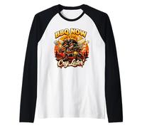 BBQ Now Cry Later Funny Mosquito Summer Camping Maglia con Maniche Raglan