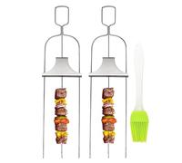Bbq Skewers - Kebab Skewers | Barbecue Sticker | Rack Holds with Push Bar | Stainless Steel Shish Kebab Rods | Heavy Duty Kebob Sticks | Rust Proof Flat 3 Prong Skewers Sticks for Bbq Kitchen