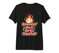 BBQ Smokin' Hot Grill-Master Kawaii Flame Design Cookout Fun Maglietta Premium