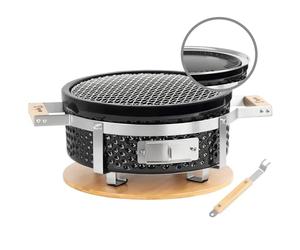 BBQ-Toro Barbecue da tavolo in ceramica, rotondo, diametro 29,5 cm, con base in legno, Hibachi, barbecue in ceramica, barbecue a carbonella, barbecue da tavolo senza elettricità, raclette giapponese