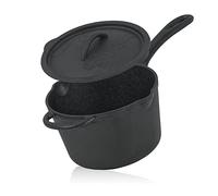 BBQ-Toro Casseruola in Ghisa 2 Litri con Coperchio | Nero - Già Bruciato | Pentola per Salsa Pan