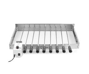 BBQ-Toro Girarrosto elettrico | spiedo girevole in acciaio inox con 9 spiedini e motore | dimensioni regolabili 56 x 26 - 40 cm | spina di alimentazione e USB | Mangal Shish kebab | spiedo girevole