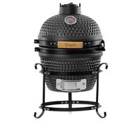 BBQ-Toro Griglia Kamado a carbonella Haiiro Ø 32 cm con termometro, manico in legno | Grigio opaco, bubble frosted glaze | Griglia Kamado in ceramica, mini griglia a carbonella