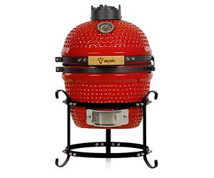 BBQ-Toro Griglia Kamado a carbonella Haiiro Ø 32 cm con termometro, manico in legno | Rosso | Griglia Kamado in ceramica, mini griglia a carbonella