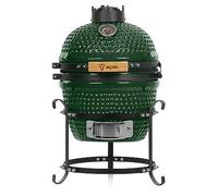 BBQ-Toro Kamado Barbecue a carbonella Haiiro Ø 32 cm | Verde | Mini barbecue a carbonella con termometro e manici in legno | Griglia in ceramica rotonda | Barbecue in ceramica | Uovo, Smoker, BBQ