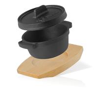 BBQ-Toro Mini forno olandese (1 pezzo), diametro 11 cm, in ghisa con base in legno, già bruciato, preseasoned, pentola piccola in ghisa