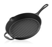 BBQ-TORO Padella in ghisa Ø 29 cm | Padella per grigliare in ghisa con manico, impugnatura e due beccucci, rigato | Padella per BBQ, padella per forno