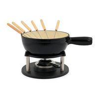 BBQ-TORO Set fonduta in ghisa per 6 Persone Set fonduta 9 Pezzi con bruciatore e forchette quantità di riempimento 2 Litri di Cioccolato al Formaggio induzione. (Nero/Smaltato)