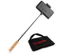 BBQ-Toro Stampo per sandwich con borsa per il trasporto, piastra per waffle in ghisa per barbecue, rettangolare, manico lungo, già cotto, per fuoco aperto