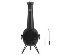 BBQ-Toro Stufa da terrazza con griglia, sollevatore per griglia e attizzatoio, 52,5 x 53,5 x 142 cm, camino da giardino in acciaio, per esterni, cestino per il fuoco, stufa a legna, fonte di calore