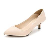 bbruriy Décolleté con tacco a gattino da donna eleganti e antiscivolo, a punta chiusa, tacchi bassi da 1,96 cm, da sposa, ufficio, in morbida pelle, beige, 35