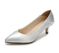 bbruriy Décolleté con tacco a gattino da donna eleganti e antiscivolo, a punta chiusa, tacchi bassi da 1,96 cm, da sposa, ufficio, in morbida pelle, argento, 41