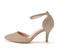 bbruriy Scarpe da Sposa con Tacchi a Gattino da Donna con Cinturino alla Caviglia Décolleté con Tacco Alto Scarpe da Lavoro da Cerimonia Nuziale da Sposa,d'oro,40