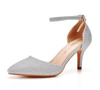 bbruriy Scarpe da Sposa con Tacchi a Gattino da Donna con Cinturino alla Caviglia Décolleté con Tacco Alto Scarpe da Lavoro da Cerimonia Nuziale da Sposa,Argento,35