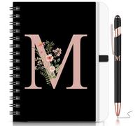 BBTO 2 Pezzi Quaderno B6 con Iniziale per Donna, Lettera M | con Penna a Sfera, Quaderno Floreale, con Design Iniziale Personalizzata, Regali Perfetto per Natale e Compleanno