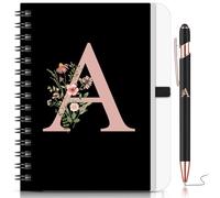BBTO 2 Pezzi Quaderno con Iniziale per Donna Regali Personalizzati Quaderno Floreale B6 con Penna a Sfera per Natale Compleanno Articoli per Ufficio(Lettera A)