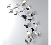 BBTO 48 Pezzi DIY Farfalla Specchio Combinazione Adesivi Murali Farfalla 3D Decalcomanie a Casa Decorazioni Vetro, Metallo Vinile con Cristallo Argento Moderno