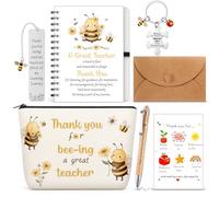 BBTO 7 Pezzi Regalo Ringraziamento per Insegnante Pochette per il Trucco Quaderno a Spirale Portachiavi Segnalibro Biglietto Busta per Laurea Pensionamento Compleanno(Api)