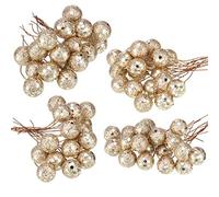 BBTO Bacche di agrifoglio artificiali, 100 pezzi, mini 10 mm, bacche finte su filo, decorazioni per albero di Natale, ghirlande di fiori, fai da te, uso artigianale (paillettes oro champagne)