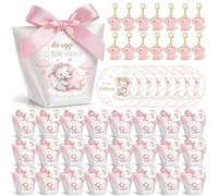 BBTO Bomboniere Battesimo Bambina Elefante Rosa 50 Pezzi Portaconfetti | Per Battesimo Bambina, Montaggio Senza Colla, Portachiavi Elefante e Bigliettino, Scatolina in Cartoncino, Anche Segnaposto