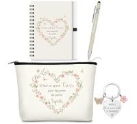 BBTO Set da 4 Pezzi Regalo di Ringraziamento per l'Insegnante Include Borsa per il Trucco Quaderno a Spirale Penna a Sfera Portachiavi con Testo(Maîtresse)