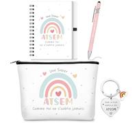 BBTO Set da 4 Pezzi Regalo di Ringraziamento per l'Insegnante Include Borsa per il Trucco Quaderno a Spirale Penna a Sfera Portachiavi con Testo(ATSEM)