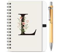 BBTO Set di Quaderno a Spirale e Penna Personalizzati con Iniziale L | Quaderno Floreale B6, con Penna in Bambù Regalo per Donne e Uomini, Natale Compleanno, San Valentine, Amica Collega Maestre