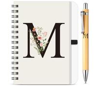 BBTO Set di Quaderno a Spirale e Penna Personalizzati con Iniziale M | Quaderno Floreale B6, con Penna in Bambù Regalo per Donne e Uomini, Natale Compleanno, San Valentine, Amica Collega Maestre
