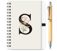 BBTO Set di Quaderno a Spirale e Penna Personalizzati con Iniziale S | Quaderno Floreale B6, con Penna in Bambù Regalo per Donne e Uomini, Natale Compleanno, San Valentine, Amica Collega Maestre
