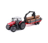 Bburago B18-31659 Massey FERGUSSON 8740S Trattore con rimorchio per tronchi, 10 cm, rosso