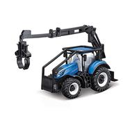 Bburago B18-31669 Trattore New Holland T7.315 pressofuso con caricatore frontale funzionante e veicolo a 3 LOGS, verde