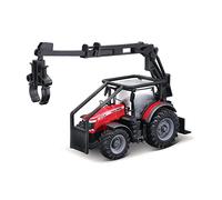 Bburago B18-31671 Massey FERGUSSON 8740S Trattore con caricatore frontale e 3 tronchi, colori assortiti
