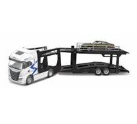 Bburago - Bisarca IVECO S-Way con Rimorchio e Audi E-tron GT 1:43, Veicolo Diecast Blu Metallizzato, Modello Statico Dettagliato con Licenza Ufficiale IVECO e Audi, Età Consigliata 3+ Anni