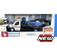 BBURAGO BU31400-02 BUGATTI CHIRON + FLATBED TRANSPORTER 1:43 Modellino