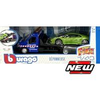 BBURAGO BU31400-04 LAMBORGHINI HURACAN + FLATBED TRANSPORTER 1:43 Modellino