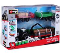 BBURAGO MODELLO TRATTORE SET REGALO VALTRA N174 + 3 RIMORCHI 10CM