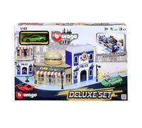 Bburago Street Fire City Deluxe Playest with 2 Die-Cast Cars-1:43 Scale Other License 1/43 Cofanetto strutture + 1 Veicolo, Multicolore, 31507