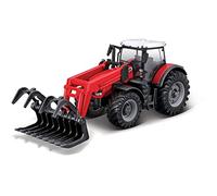 Bburago Trattore 8740S MASSEY FERGUSSON in pressofusione con caricatore frontale funzionante e grabber - Replica giocattolo da collezione in scala 1:50, rosso