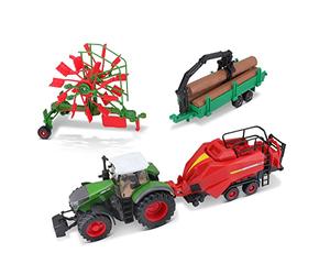 Bburago Trattore agricolo FENDT pressofuso con 3 rimorchi - Detaield Replica giocattolo da collezione