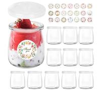 BBWELL 12 Vasetti per yogurt con coperchio,150 ml,Vasetti da Yogurt in Vetro,bicchieri da dessert,barattoli per yogurt, ideali per panna cotta, tiramisù, budino, yogurt, piccoli bicchieri per dessert