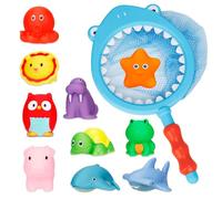 BBWELL Bath Squirt Toys for Baby Giocattoli da Bagno per Bambini,11 Pezzi Bagnetto Animali Giocattolo con Rete per Squali,Giocattolos per Vasca da Bagno,Giochi da Bagnos Galleggianti per Bambini