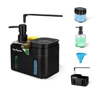 BBWELL Dispenser di Sapone Liquido,Dispenser Sapone Cucina 4 in 1 con erogatore per sapone e detersivo per piatti,imbuto,porta spugna e asta per strofinacci,Dosatore Sapone dotato di base antiscivolo