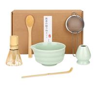 BBWELL Matcha Kit 6 Pezzi - Matcha Set con Ciotola Matcha,Frusta Matcha in Bambù,Supporto per Frustino,Filtro,Chashaku e Paletta di Bambù - Confezione Regalo per Amanti del Matcha (Verde Chiaro)