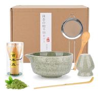 BBWELL Matcha Set 6 Pezzi - Matcha Kit con Ciotola Matcha,Filtro,Supporto per Frustino,Frusta Matcha in Bambù,Chashaku e Paletta di Bambù - Confezione Regalo per Amanti del Matcha (Verde Scuro)