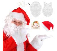 BBWELL Natale Parrucca Adulto,Parrucca Babbo Natale,Cappello Occhiali 4 Pezzi Professionale Accessori Santa Claus Parruccas e Barba Babbo Natale per Riunioni di Famiglia, Cosplay, Feste in Maschera