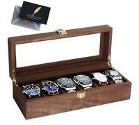 BBWELL Porta Orologi a 6 Posti,Scatola Portaorologi,Scatola per Orologi in Legno con Coperchio in Vetro,Fodera Morbida,Cuscini Rimovibili,Chiusura in Metallo,Scatola Porta Orologi Uomo e Donna